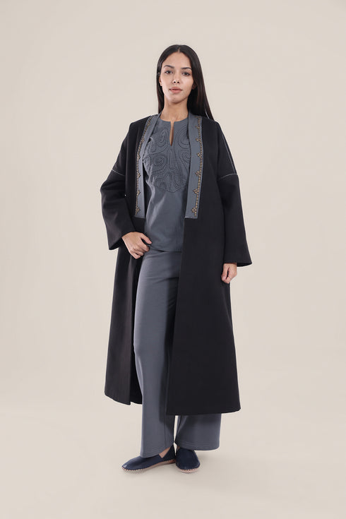 Embroidered Wool long Coat